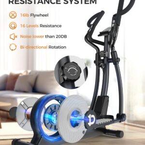 pooboo Elliptical Machine, Elliptical Machines for Home Use with Hyper-Quiet Magnetic Driving System, 16-Level Adjustable Resistance, with LCD Monitor & Rotatable Tablet Stand, 400LBS Weight Capacity