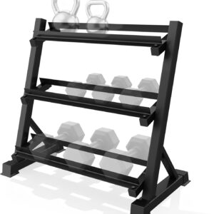 Zlinke 3-Tier Dumbbell Rack Multilevel Weight Storage Organizer for Home Gym, Weight Rack for Dumbbells, Kettlebells,1100LBS Capacity (Rack Only)