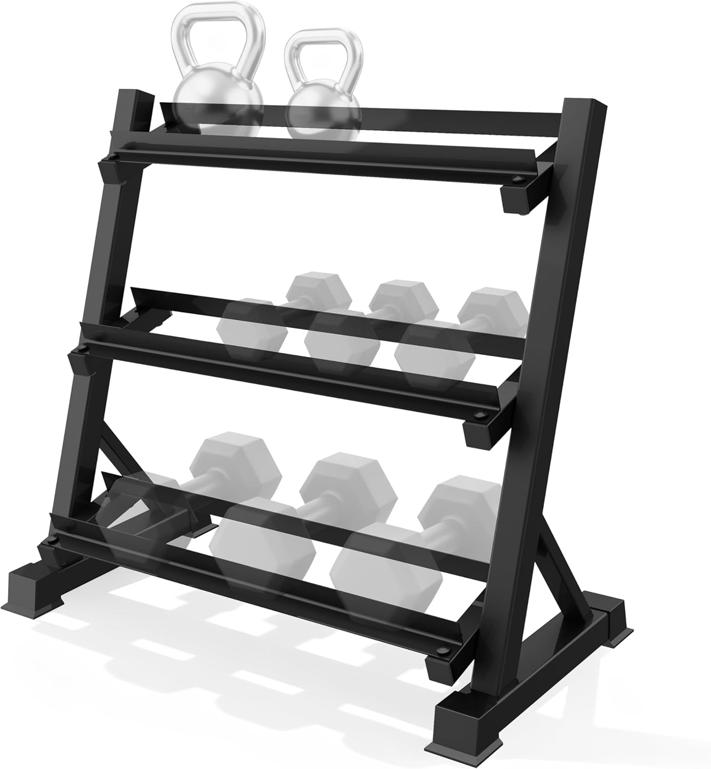 Zlinke 3-Tier Dumbbell Rack Multilevel Weight Storage Organizer for Home Gym, Weight Rack for Dumbbells, Kettlebells,1100LBS Capacity (Rack Only)