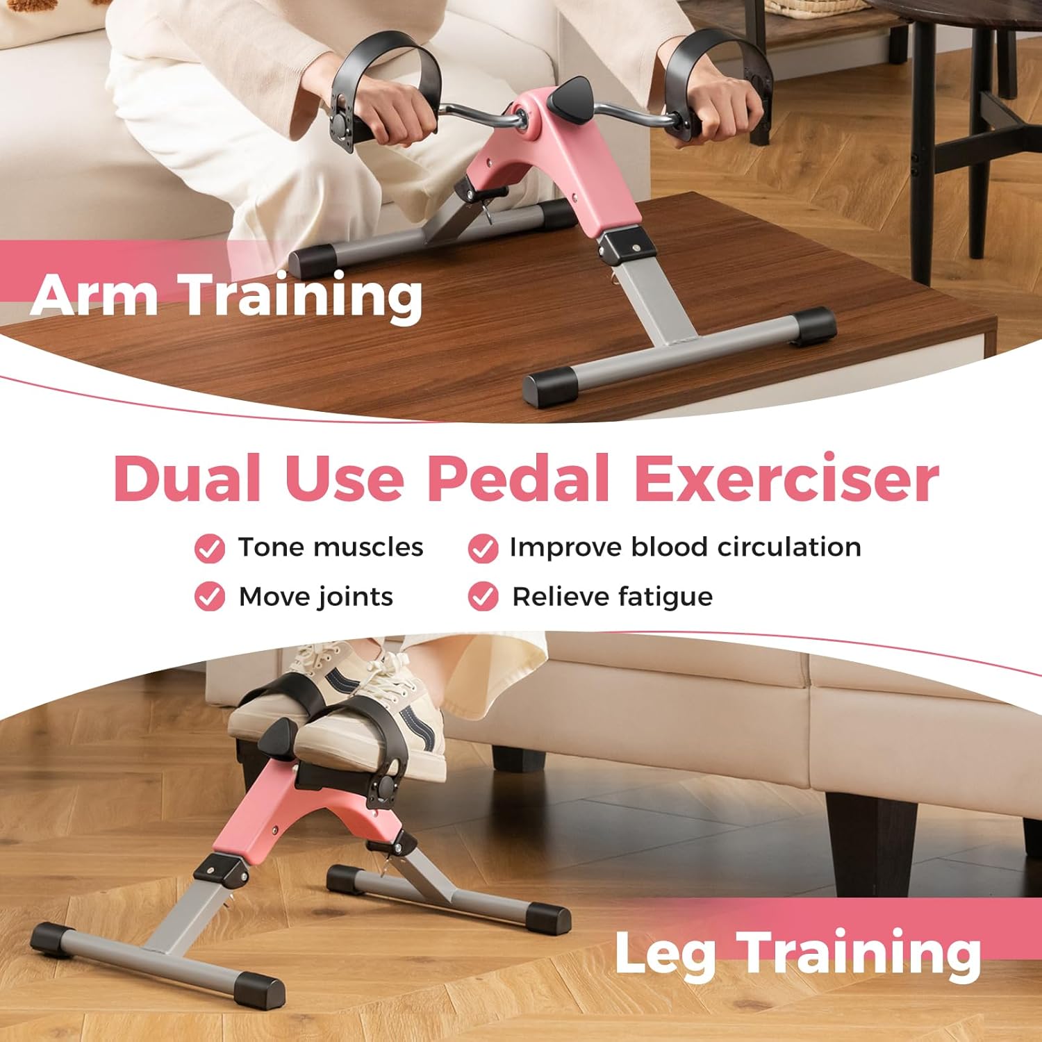 GYMAX Under Desk Bike Pedal Exerciser, Folding Mini Exercise Bike with LCD Display for Arms & Legs Workout, Portable Peddler Exerciser for Seniors Office Home Fitness - Image 3