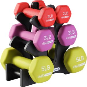 HolaHatha Neoprene Dumbbell Weights Set with Rack, Home Gym Equipment, 20 Lbs, Multicolor – Portable Weighted Exercise Dumbbells for Fitness, Training, and Lifting Workouts