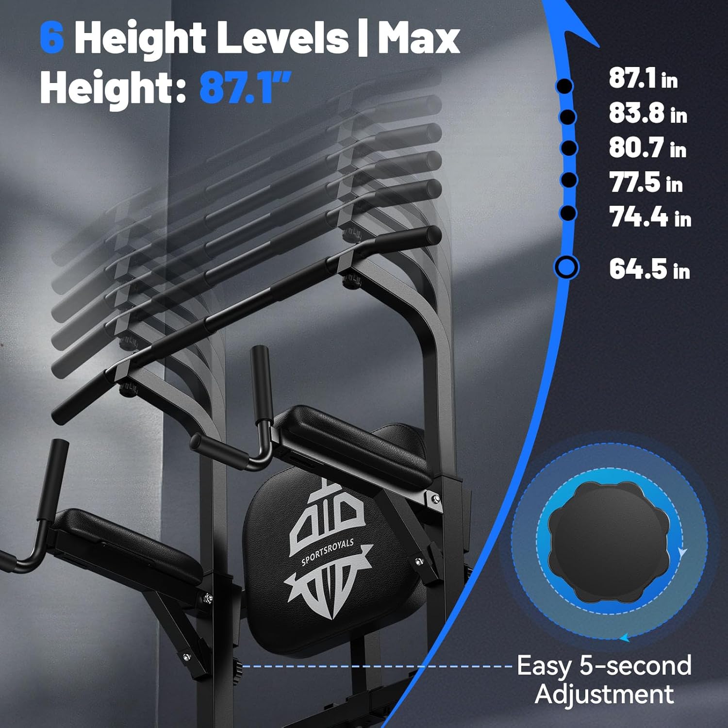Sportsroyals Power Tower Pull Up Bar Station, 450LBS Stable Pull Up Dip Station for Home Gym Strength Training Equipment - Image 6