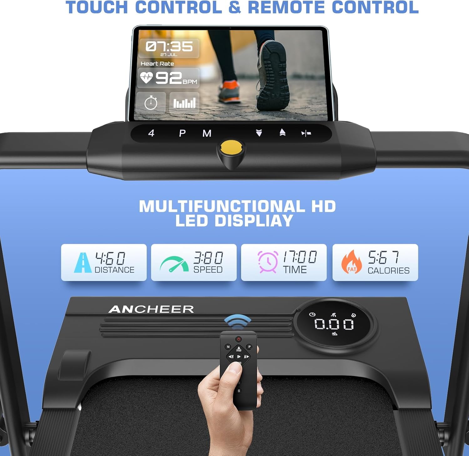 ANCHEER Walking Pad Treadmill with Incline and Handle Bar - Under Desk Treadmill 4 in 1 Folding Treadmills for Home Office/LED Display/Dual Control/12 Preset Programs - Image 3