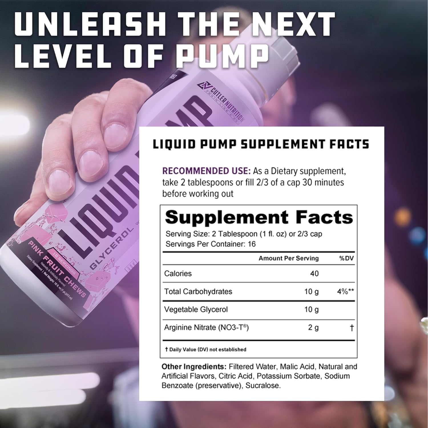 Liquid Pump - Glycerol and Arginine Nitrates for Optimized Pump pre-Workout Liquid Caffeine Free Non stim pre-Workout for Energy and Performance and nictic Oxide Booster | Pink Fruit Chews Flavor - Image 4