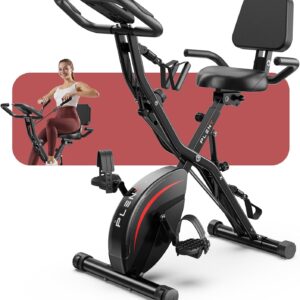 Pleny Folding Exercise Bike, 5 IN 1 Stationary Bikes for Home 6.6 LBS Flywheel, 330LB Weight Capacity Back Support Cushion Indoor Workout Cycling Bike for Home Gym