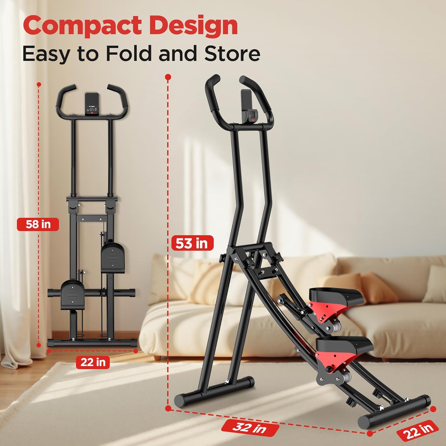 Stair Stepper for Home Gym Exercise, Folding Vertical Climber for Full Body Workout 300LBS Capacity, Compact Stair Climber Cardio Exercise Machine with Adjustable Handlebar & Pedals - Image 7