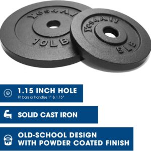 Yes4All 1.15 Inch Cast Iron Weight Plate – Ideal for Dumbbell Handle, Strength Training & Weightlifting (Set)