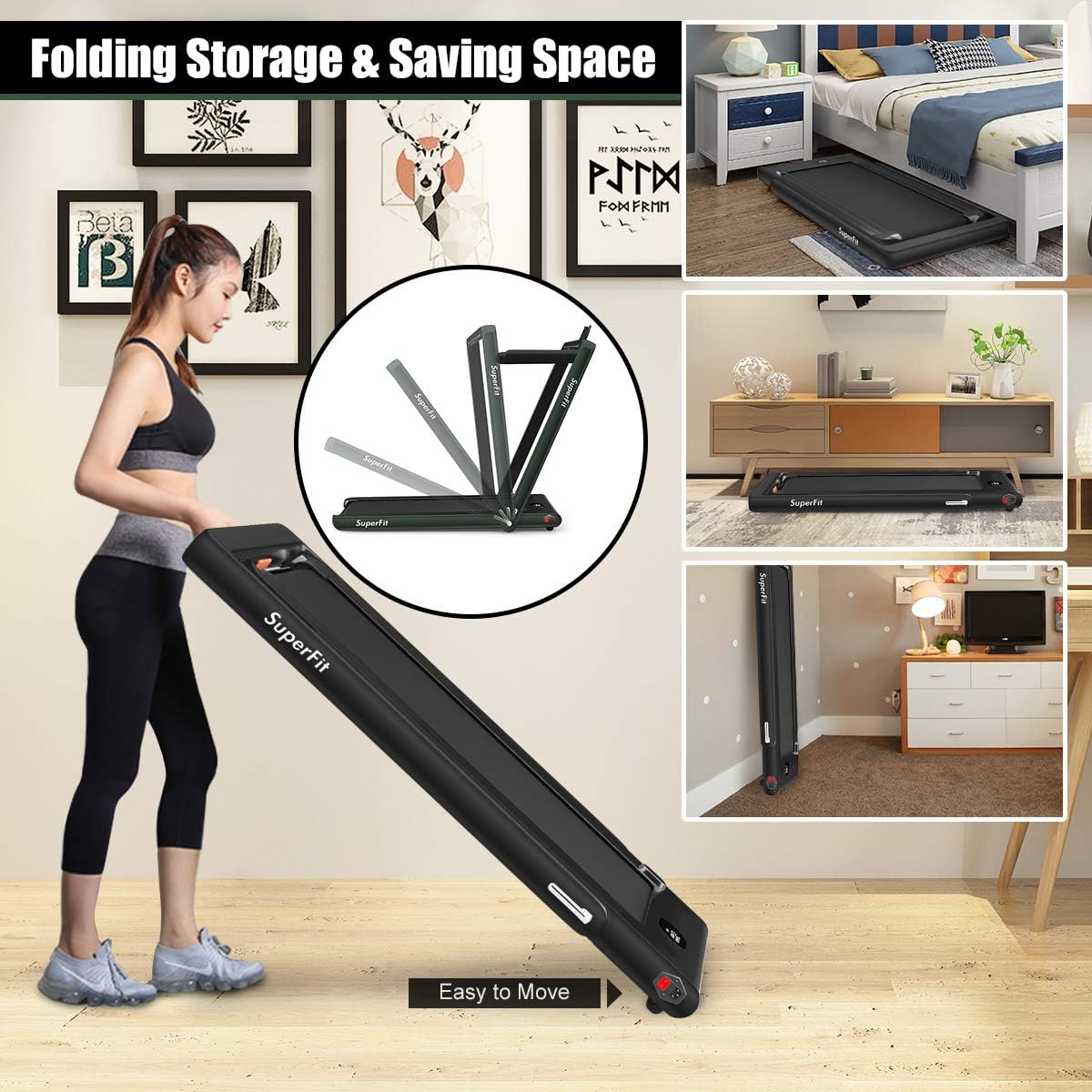 GYMAX Walking Pad, 2.25HP Dual Display Foldable Treadmill for Home with Remote/Smart App Control, Portable Compact Treadmill for Office Under Desk, Folding Running Machine for Small Spaces - Image 9