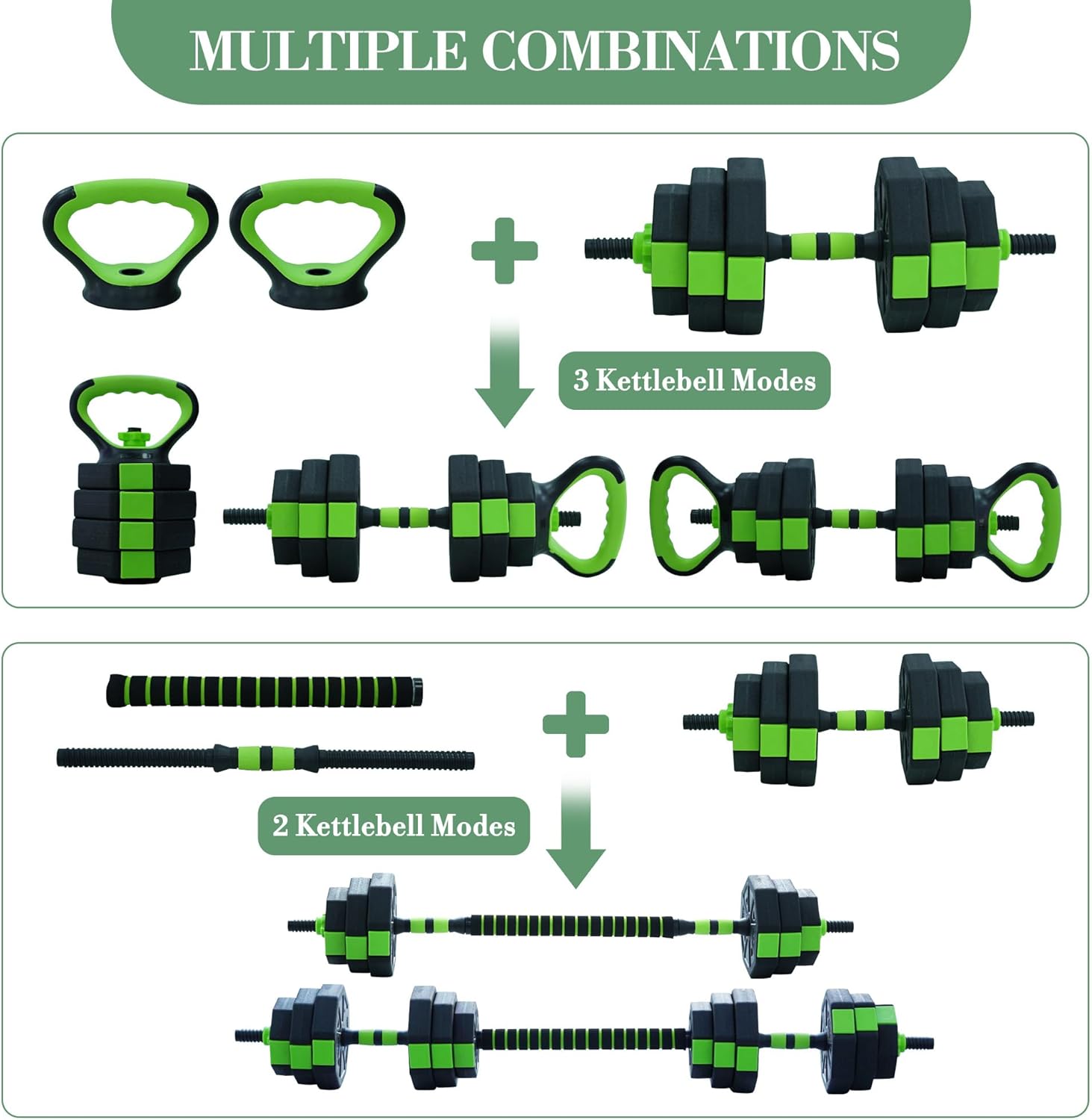 4-in-1 Adjustable Dumbbell Set, 44 LBS Free Weight Set with Dumbbell, Barbell, Kettlebell, Push Up Stand Options, Home Gym Fitness Workout Equipment for Men Women - Image 6