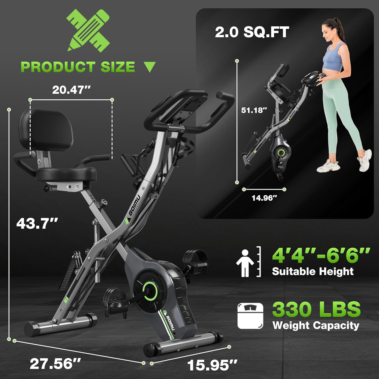 Exercise Bike, 5 in 1 Foldable Stationary Bike for Seniors, 16-Level Adjustable Magentic Resistance, Indoor Workout Bike with 330LB Capacity, Comfortable Seat Backrest X-bike - Image 9