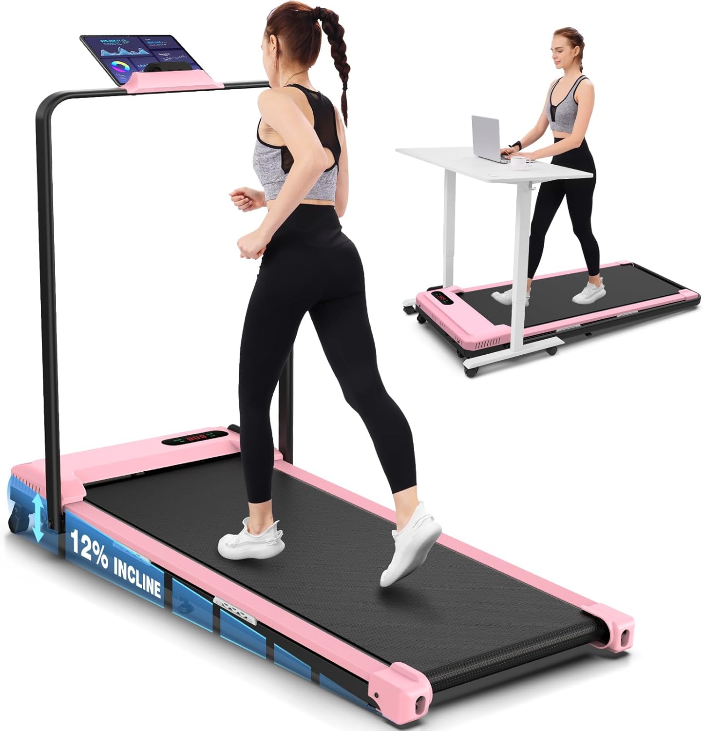 FUNMILY Foldable Walking Pad Treadmill with Incline, Folding Treadmill with Handle Bar and Adjustable Incline, 3.0HP Portable Electric Treadmills with Handles for Home Small, 320 LBS Weight Capacity - Image 8
