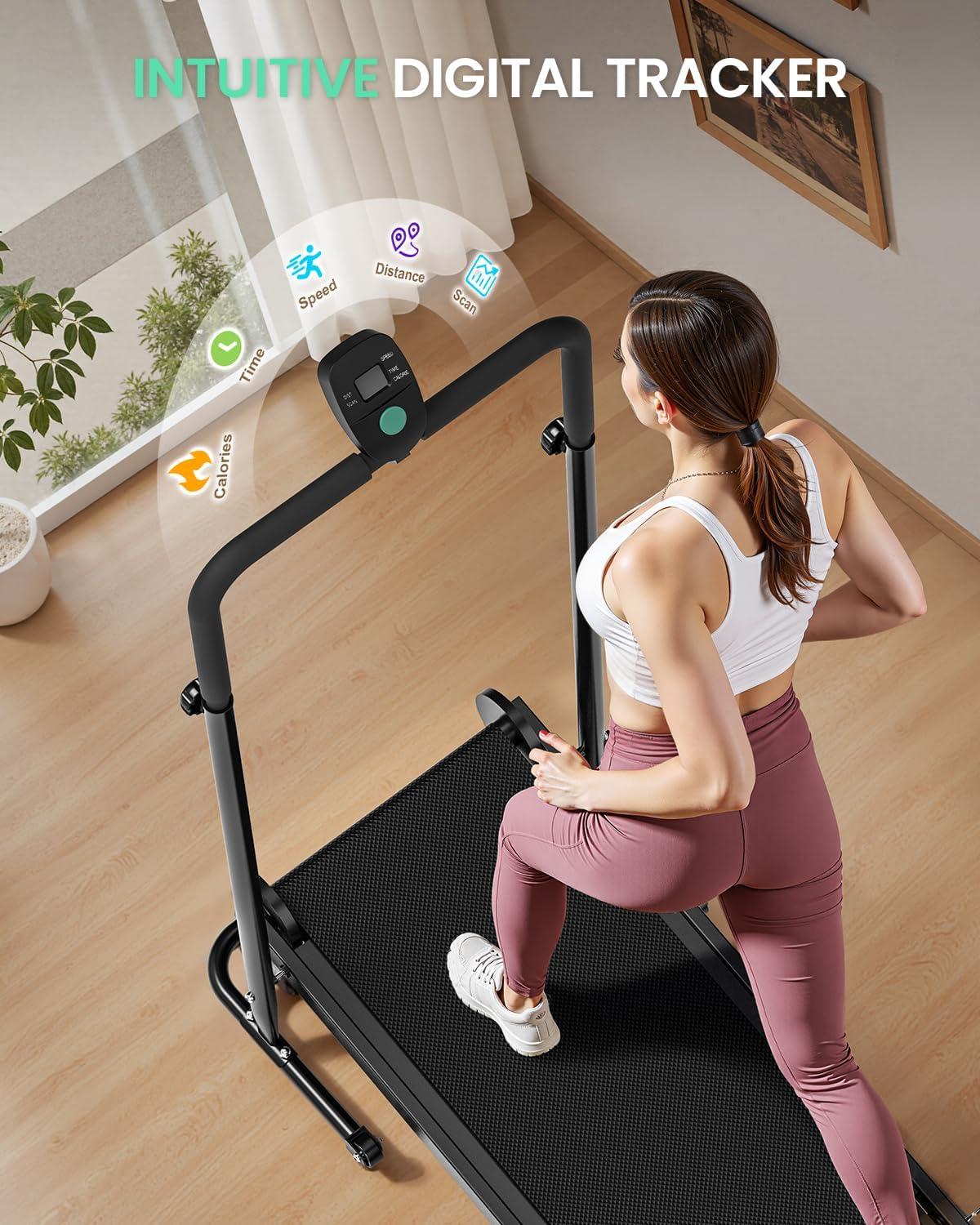 Non-Electric Treadmill with Dual Flywheel & Fixed Incline - FUNRAY Motorless Treadmill LCD Monitor, Non-Slip Belt, Compact Foldable Design for Small Home/Gym Use, Soft Foam Grips for Walking/Jogging - Image 4