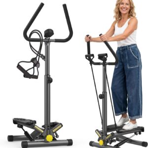 Stepper Machine with Resistance Bands, Mini Stepper with 300LBS Weight Capacity, Twist Stepper for Full Body Workout, Adjustable Step Height, Smooth and Quiet, Step Machine for Men Women