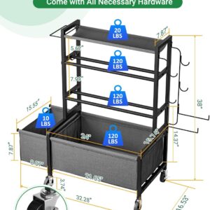 Adjustable Dumbbell Rack, 4-Tier Movable Weight Rack Stand for Home Gym Up To 405lb with Lockable Caster & Hooks, Home Gym Equipment Storage for Dumbbell Kettlebell Yoga Mat Ball