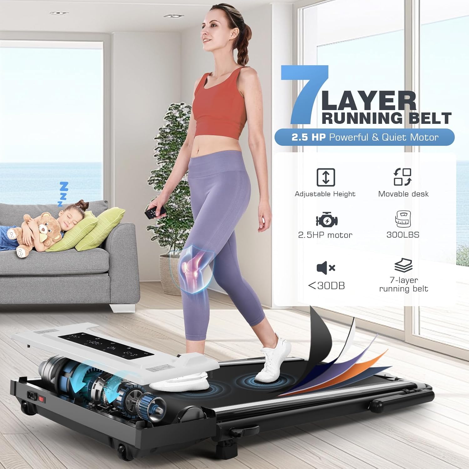 ANCHEER Walking Pad Treadmill with 12% Incline&Adjustable Height, 4 in 1 Under Desk Treadmills with Desk Workstation, Foldable Treadmill for Home 300lb,3 Type Control - Image 7