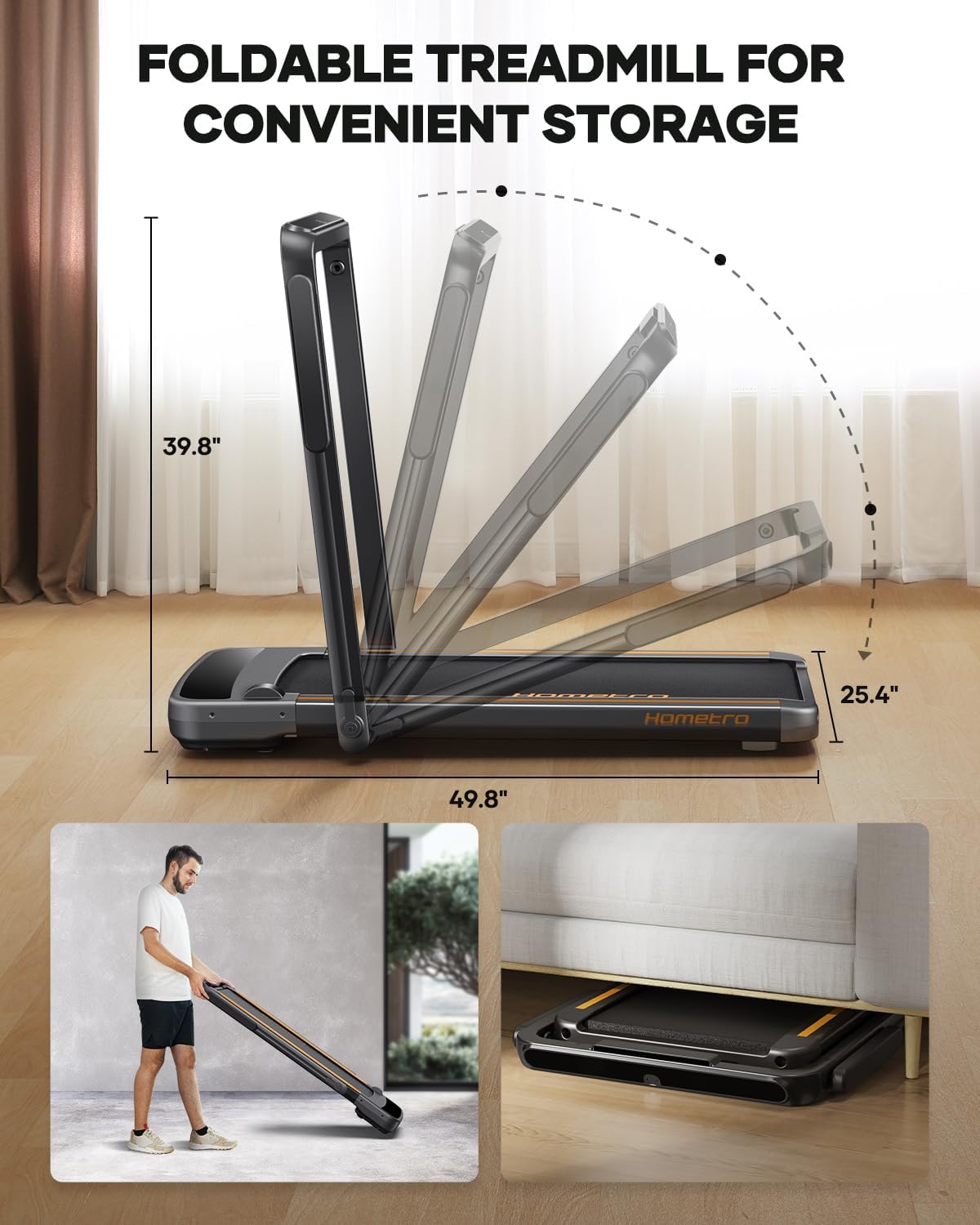 3.0HP Foldable Compact Treadmill,2 in 1 Walking Pad & Jogging Machine for Home/Office,Dual LED Touch Screens Folding Under Desk Motorized Treadmills 265lbs, App& Remote Control,Assembly-Free - Image 4