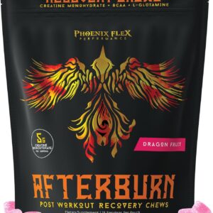 After Burn Creatine Monohydrate Chews – BCAAs & L-Glutamine – Gummies – Pre/Post Workout Recovery for Men & Women – Strength Energy Endurance – Muscle Growth – Immune Function