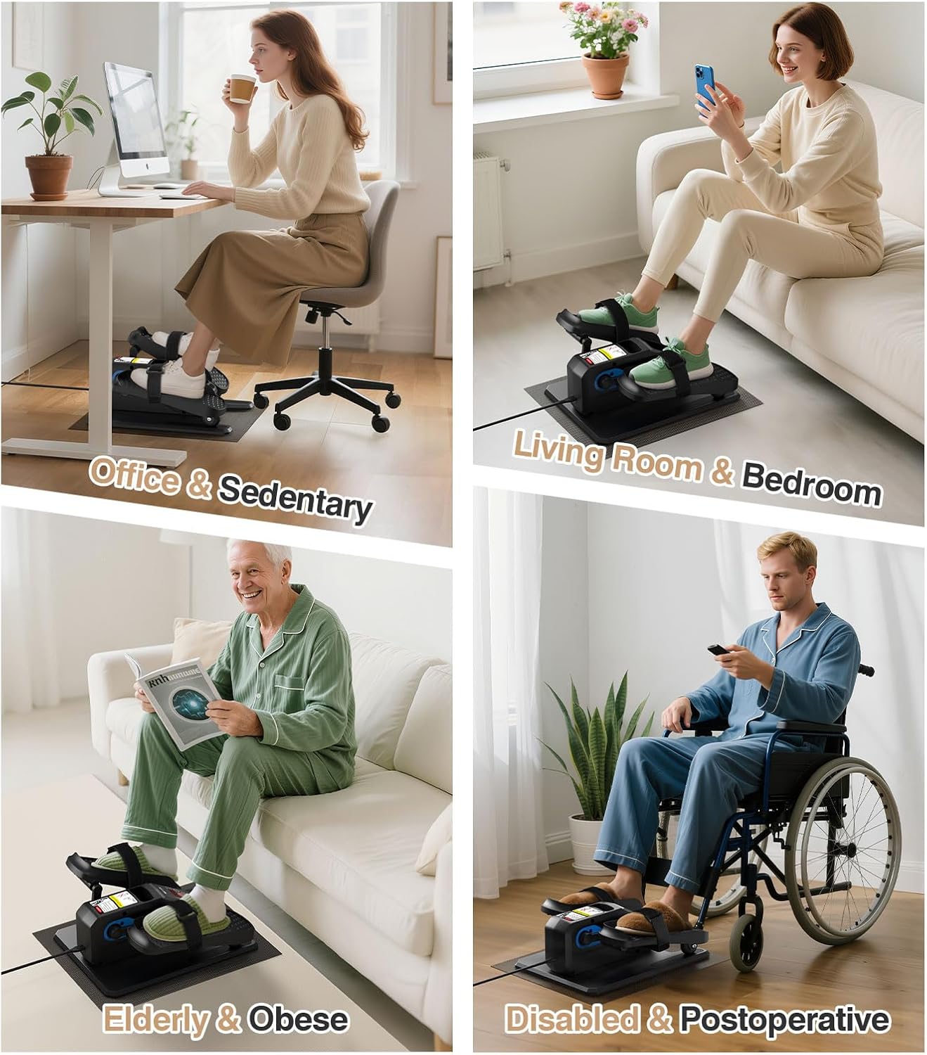 Under Desk Elliptical Machine,Ellipse Leg Exerciser Electric with Remoter,12 Manual Adjustable Speed and 3 Automatic Speed,Portable Seated Pedal Exerciser for Seniors,Adults,Home,Office - Image 7