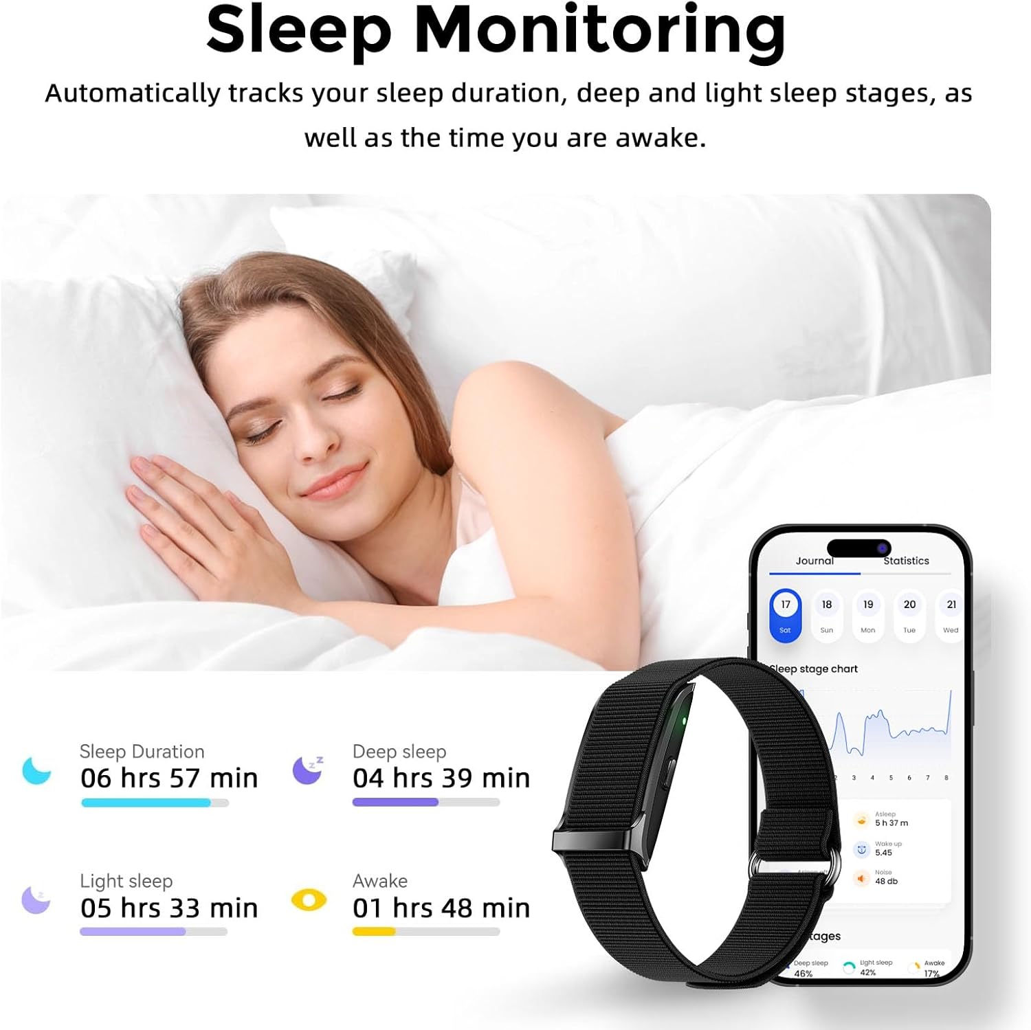 Smart Health Wristband, Bluetooth Connected Wearable Fitness Tracker, 127 Exercise Modes, 1ATM Water Resistant, Tracks Heart Rate/Blood Pressure/SpO2/Sleep/Steps - Image 3