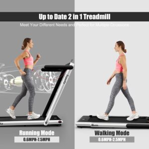 Goplus 2 in 1 Folding Treadmill, 2.25HP Superfit Under Desk Electric Treadmill, Installation-Free with Remote Control, APP Control and LED Display, Walking Jogging for Home Office