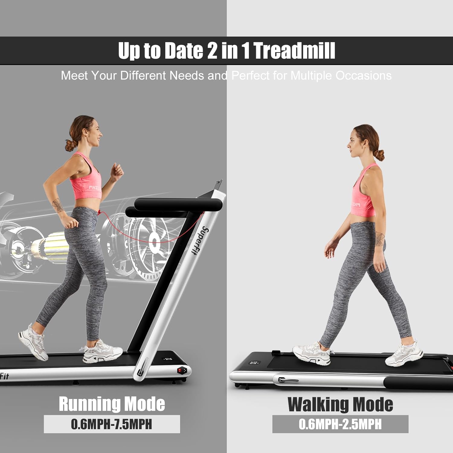 Goplus 2 in 1 Folding Treadmill, 2.25HP Superfit Under Desk Electric Treadmill, Installation-Free with Remote Control, APP Control and LED Display, Walking Jogging for Home Office - Image 2