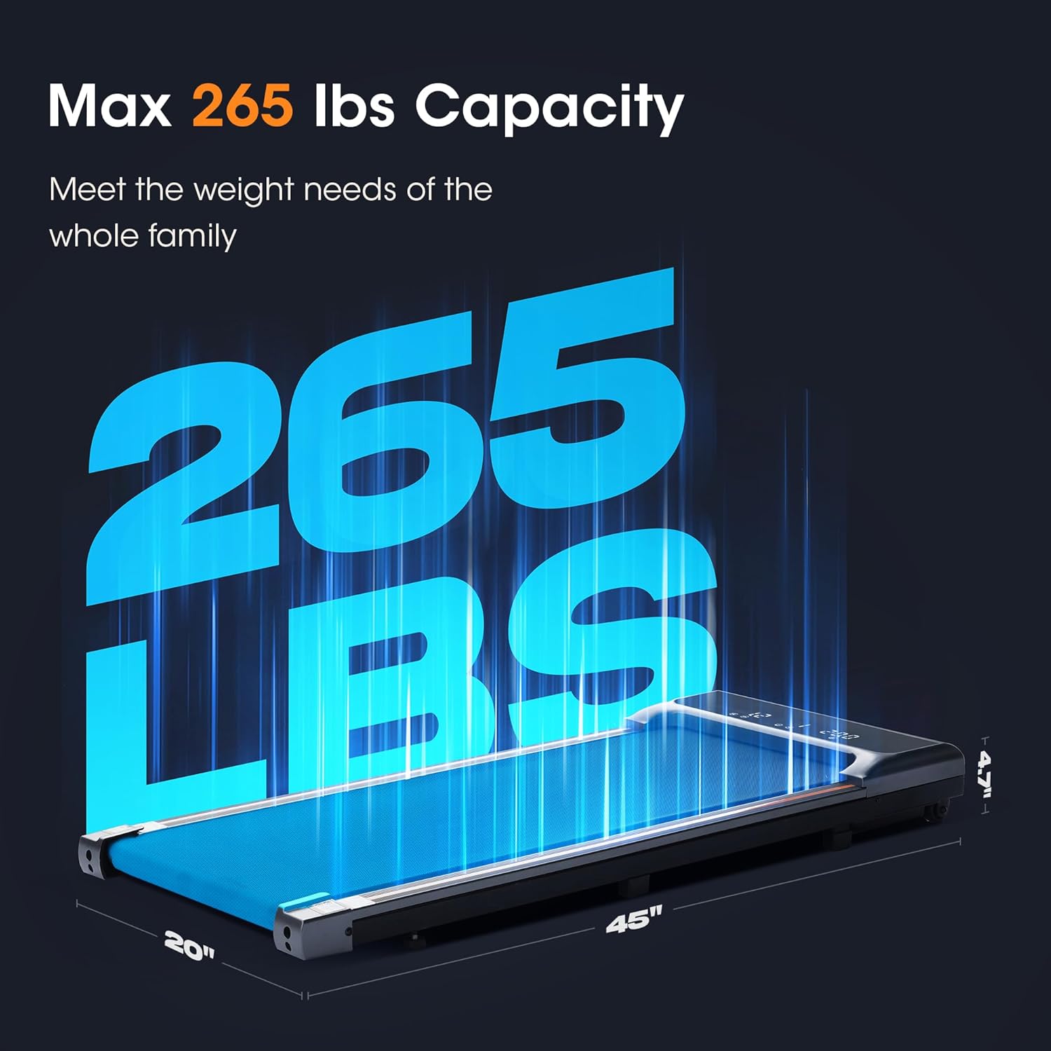 Walking Pad Under Desk Treadmill 2.5HP Treadmill with LED Display Remote Control 265lb Weight Capacity Walking Jogging Machine for Home Office - Image 5