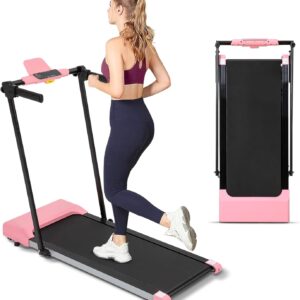 Walking Pad with Handle Bar, Foldable Treadmill for Small Space – with Handles, Safety Key, 2.5HP Quiet Brushless Motor, 0.6-7.6MPH, LED Display, 300LBS, Compact Treadmills for Home & Office