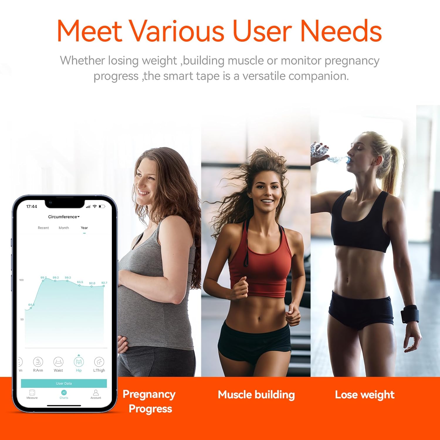 Fitdays Smart Body Tape Measure with Bluetooth Fitdays APP for Body Fat & Muscle Measurement, LED Display,Type-C,Unlimited Users (Black) - Image 4