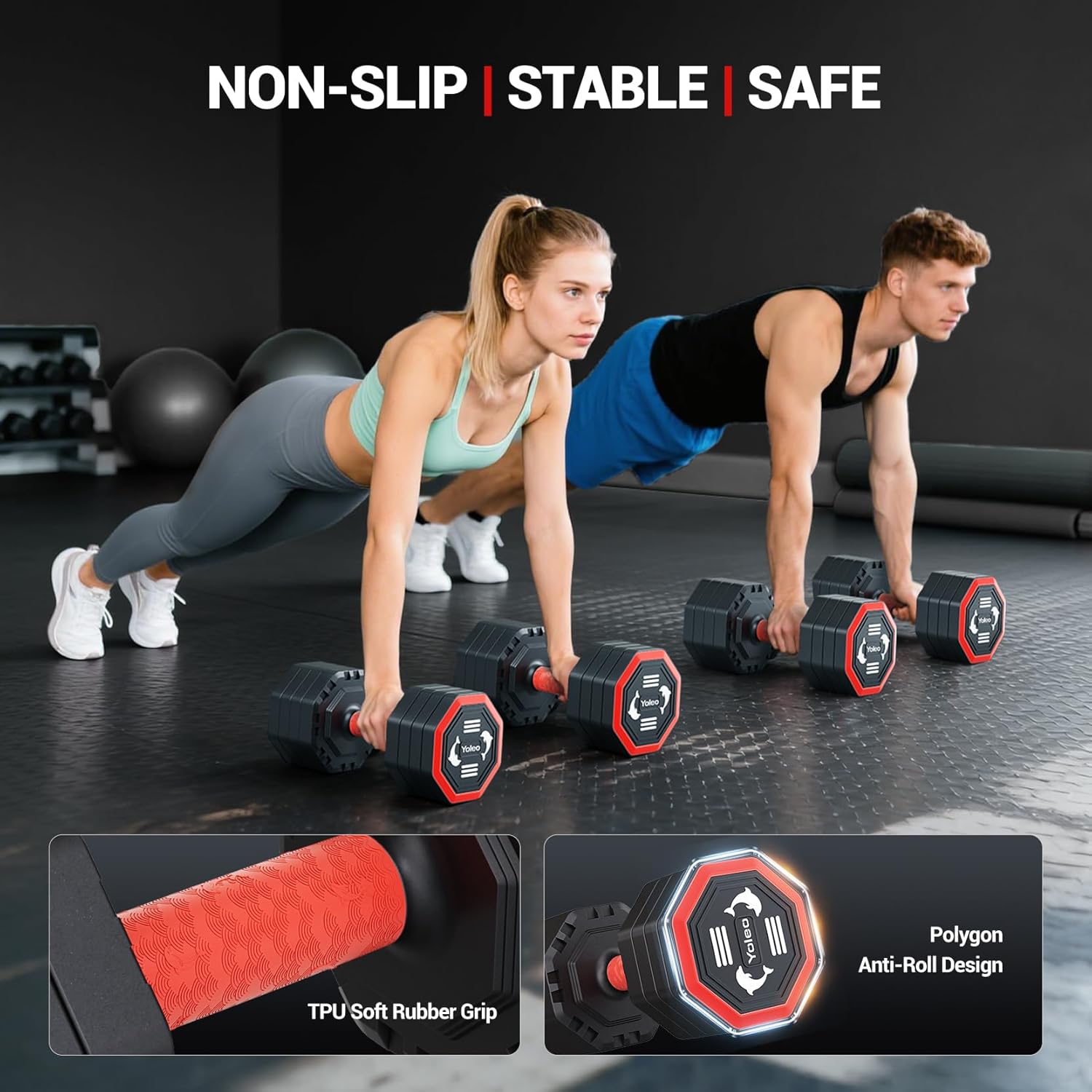 Yoleo Adjustable Dumbbell Set, 4 in 1 Free Weights Dumbbells Set for Home Gym, Each 10lb 15lb 20lb 25lb with TPU Soft Rubber Handle for Full Body Exercise Training - Image 4