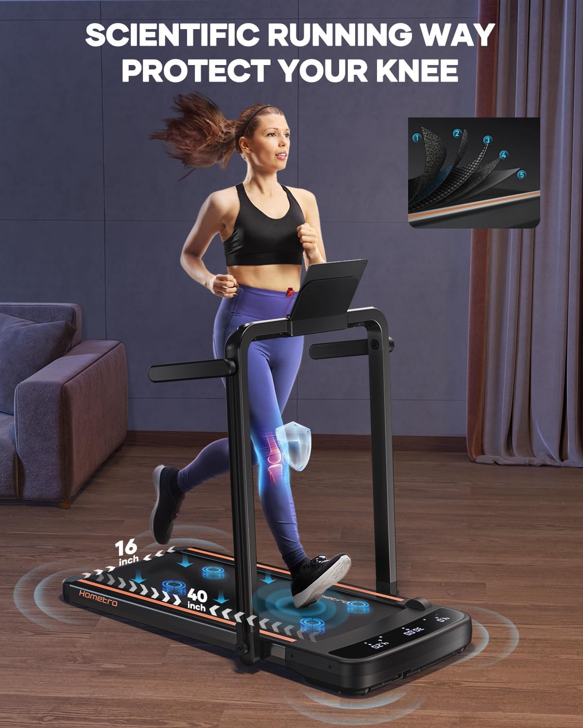 3.0HP Foldable Compact Treadmill,2 in 1 Walking Pad & Jogging Machine for Home/Office,Dual LED Touch Screens Folding Under Desk Motorized Treadmills 265lbs, App& Remote Control,Assembly-Free - Image 7