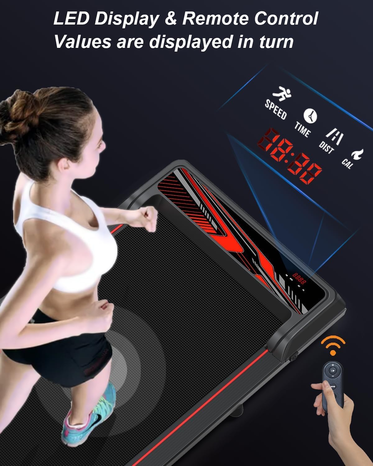 3 in 1 Treadmill, Portable Under Desk Walking Pad with Incline for Home/Office, Remote Control, LED Display - Image 2
