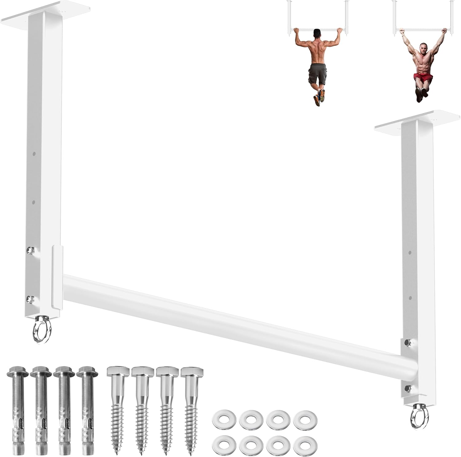 Ceiling Mounted Pull Up Bar, Heavy Duty 700 LBS Multi Grip Pull Up Bars, 16"/24" Rafter Chin Up Bar, Ceiling Joist for Garage/Gym/Basement with Comfortable Grip & Round Anchors, Easy to Install,White