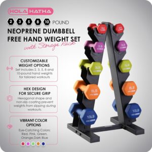 HolaHatha Neoprene Dumbbell Weights Set with Rack, Home Gym Equipment, 56 Lbs, Multicolor – Portable Weighted Exercise Dumbbells for Fitness, Training, and Lifting Workouts