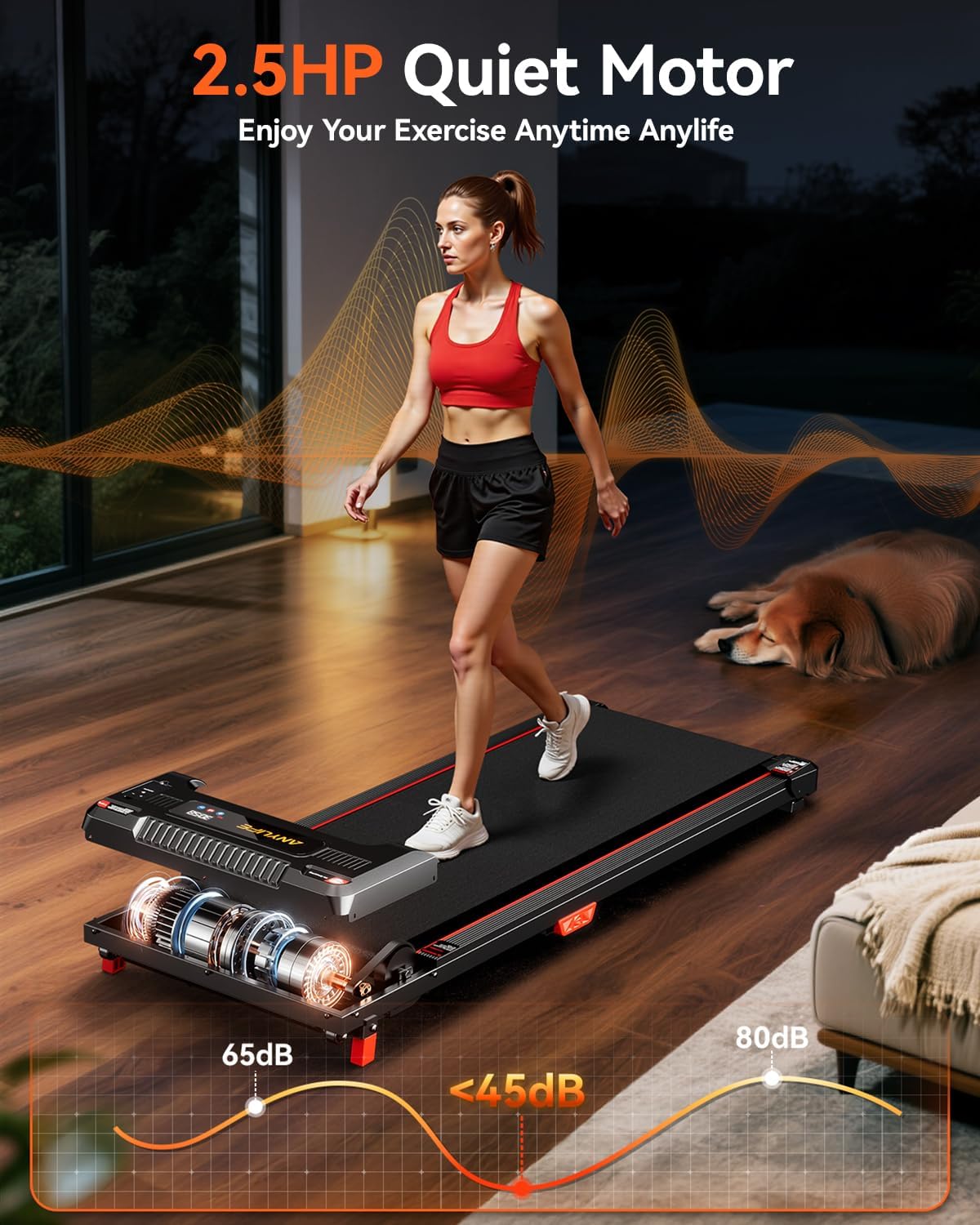 Walking Pad Treadmill, Anylife Incline Walking Pads Under Desk 330lb Capacity, 2.5HP Portable Treadmills for Home, Compact Treadmill Small Running Pad with LED Display, Remote Control - Image 4