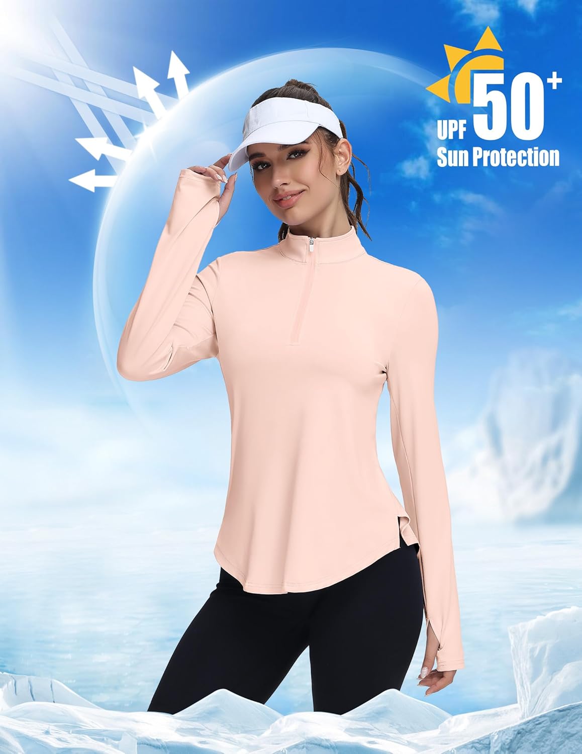 Women's Golf Polo Long Sleeve Workout Tops V Neck UPF 50+ Sun Protection Quick Dry Lightweight Active Tennis Shirts - Image 2