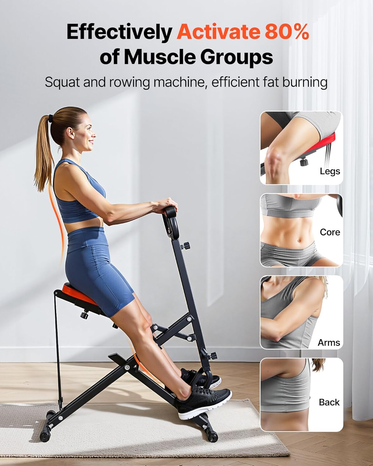 VEVOR Squat Machine, Deep Squat Rowing Machine for Home, Easy Setup & Foldable Exercise Equipment, Glute Trainer Machine with 3 High-Strength Resistance Bands, Glutes & Leg Home Workout Machine - Image 2