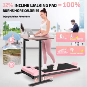 FUNMILY Walking Pad Treadmill with Incline, Foldable Treadmills for Home Office, Portable Walking Pad 300lbs Capacity, Remote Control, 2s Folding Treadmill