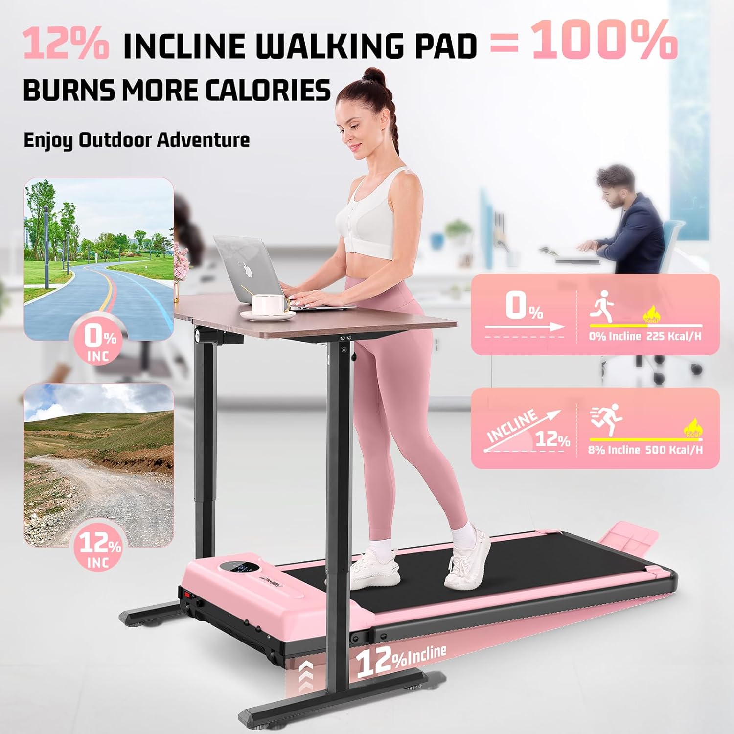 FUNMILY Walking Pad Treadmill with Incline, Foldable Treadmills for Home Office, Portable Walking Pad 300lbs Capacity, Remote Control, 2s Folding Treadmill - Image 2