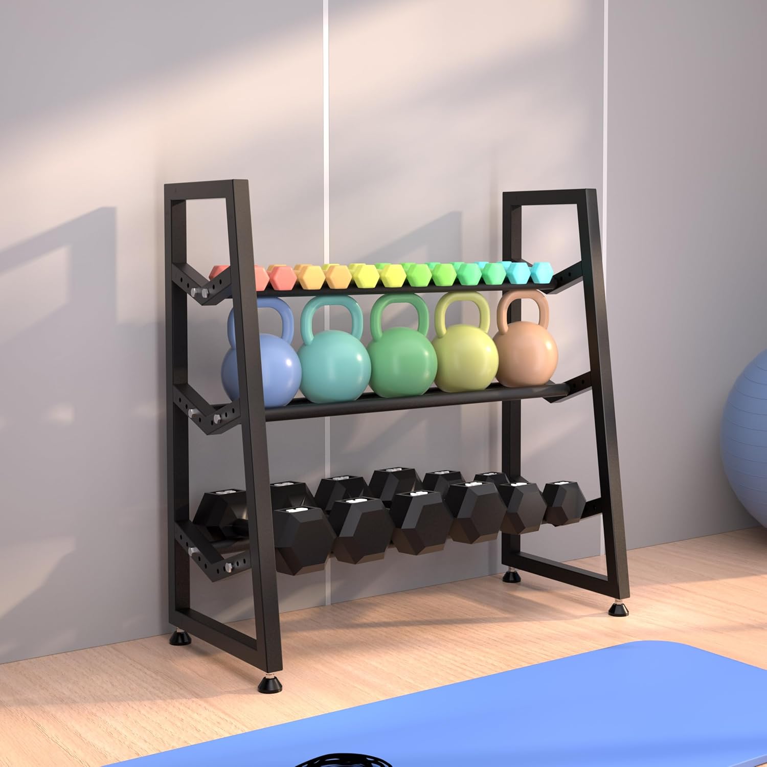Upgraded V-type 3-Tier Dumbbell Rack, Adjustable Heavy-Duty Metal Weight Rack for Dumbbells, Kettlebells & More, Space-Saving Home Gym Organizer (Dumbbells Not Included) - Image 6