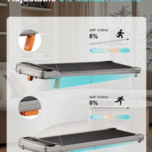 Walking Pad, Under Desk Treadmill with Incline for Home Office 2.5HP Portable Walking Treadmill with 265 Lbs Weight Capacity Walking Machine, Remote Control, LED Display