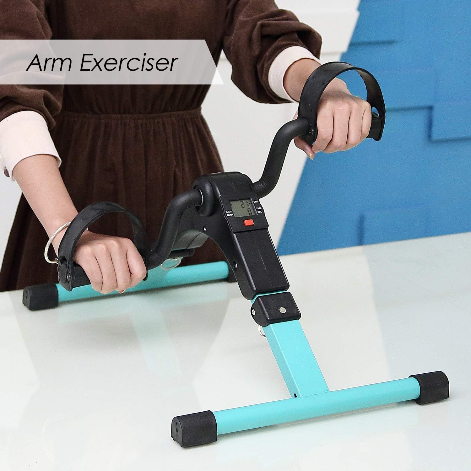 Folding Pedal Exerciser, Mini Under Desk Bike - Portable Foot Hand Cycle Peddler Machine Bicycle Exerciser for Arm Leg While Sitting - Image 4