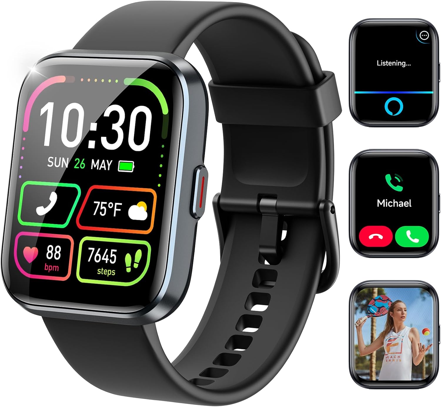 WMK Smart Watches for Men Women, Alexa Built-in,1.83" Display Smartwatch Compatible iPhone/Android (Answer/Make Call), 3ATM Waterproof Fitness Tracker with Heart Rate/SpO2/Sleep Monitor,120+ Sport