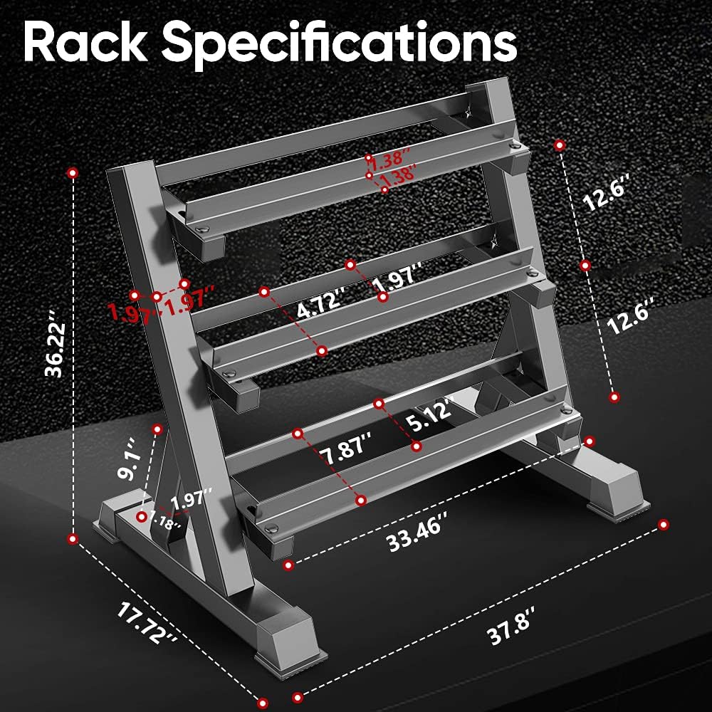 THERUN 1100lbs Adjustable 3 Tier Dumbbell Rack Stand, Hex dumbbells Hand Weights Rack Dumbbell Holder Home Gym Storage Organizer, Reverse Install Available (Rack Only) - Image 5