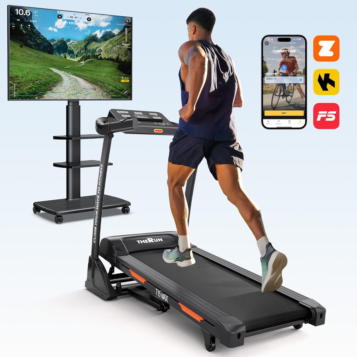 THERUN Incline Treadmill for Running and Walking, 300 lbs Weight Capacity Folding Treadmill with 0-15% Auto Incline, Wide Belt, 3.5HP, App, Heart Rate - Image 4