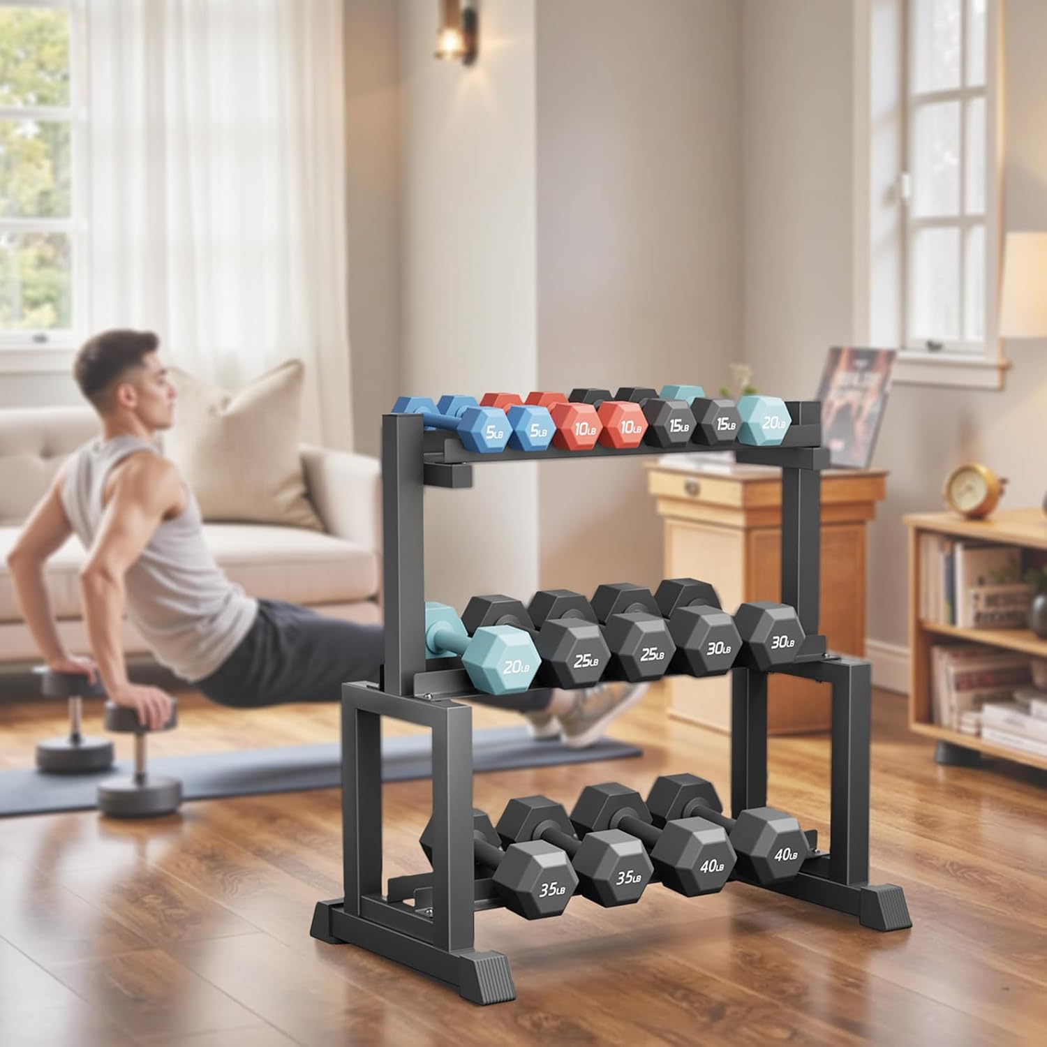 VOPEAK 1100LB Capacity Dumbbell Rack - 3-Tier Heavy Duty Weight Rack & Dumbbell Stand for Home Gym, Adjustable Storage Organizer for Dumbbells, Kettlebells, Space-Saving Weight Stand-(Rack Only) - Image 7