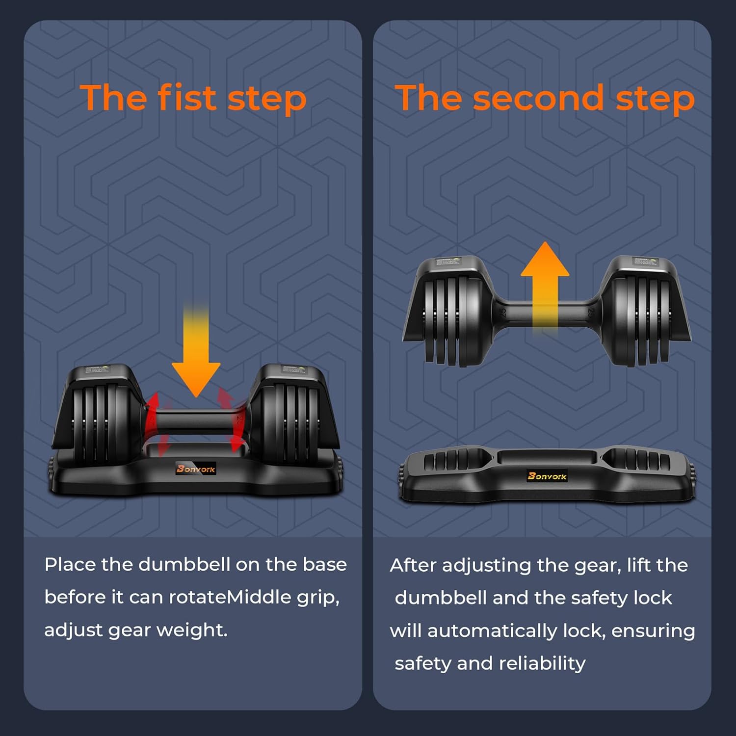 25LBS Adjustable Dumbbell Set of 2 - Bonvork 5 in 1 Weights Dumbbells Set with Anti-Slip Texture Handle for Exercise & Fitness,1 Sec Adjustable Weights with Cast Iron for Full Body Workout Fitness - Image 8