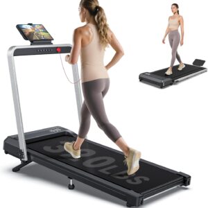 WELLFIT Folding Treadmills with 10% Incline, Under Desk Walking Pad 360lbs Weight Capacity, Treadmill for Home Office with Handle Bar, 3 in 1 Smart Treadmill Work with KINOMAP No Assembly Easy to Move
