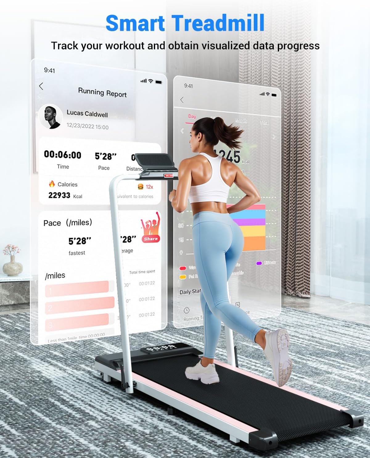 Walking Pad Treadmill with Handle Bar 3.0 HP Foldable Treadmills 300LBS Capacity Folding Walking Pad 3 in 1 Under Desk Treadmill Remote Control with APP - Image 8