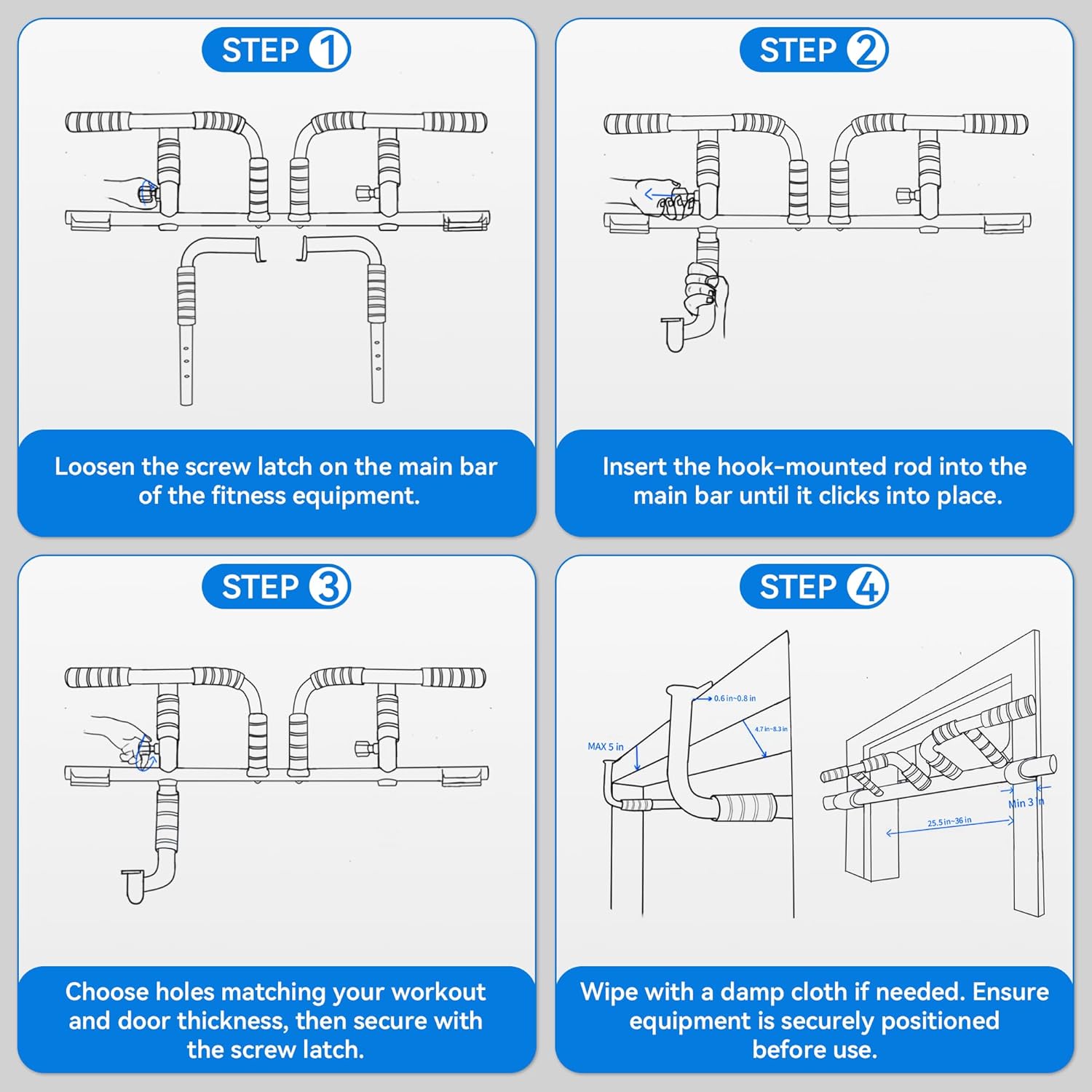 EPHESPORT New Version Pull Up Bar with Resistance Bands, No Screwing Pullup Bar for Doorway, Ergonomic Grip, USA Original Patent Design, 440 Lbs Capacity, Chin Ups Strength Training Equipment - Image 5
