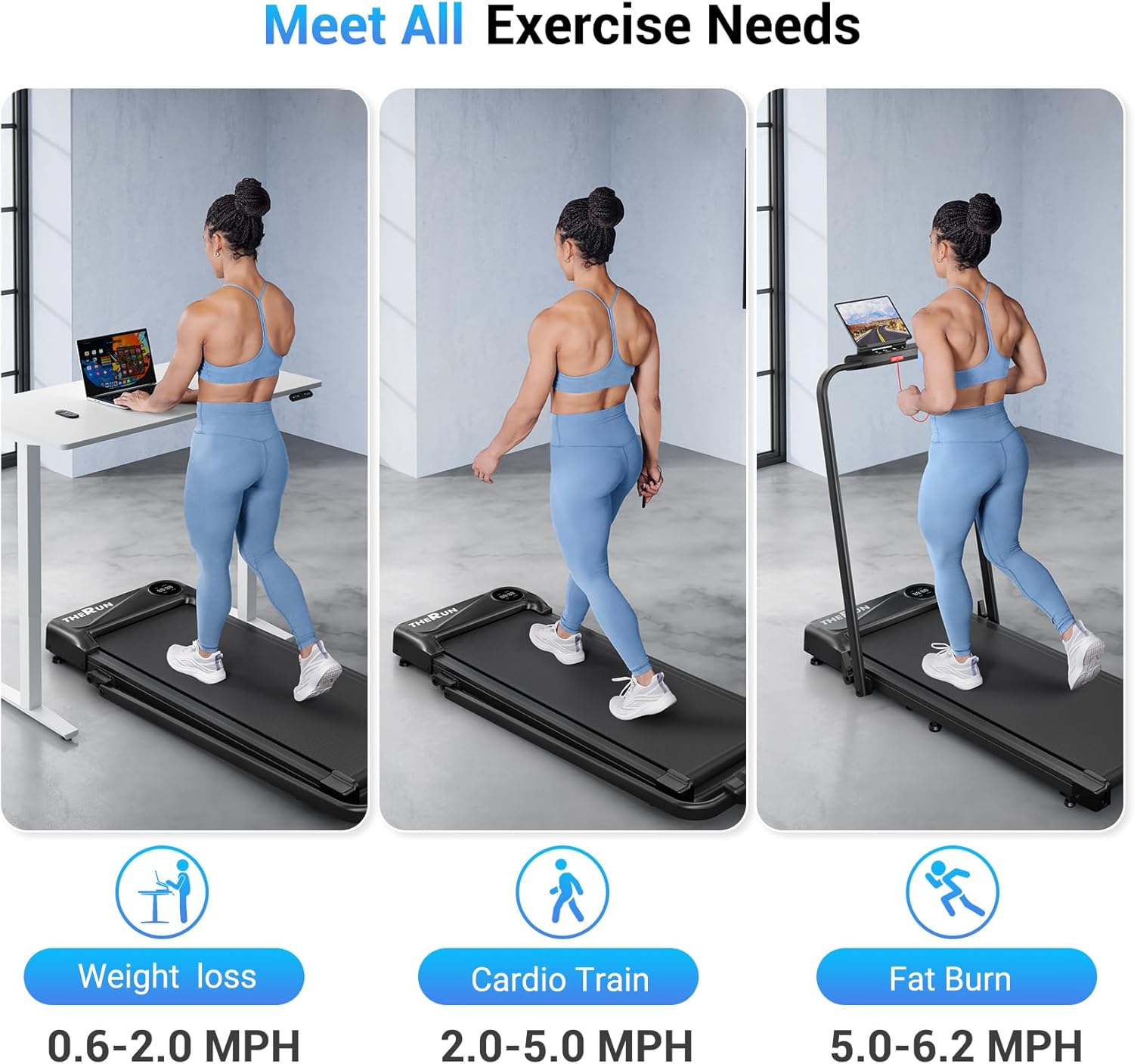 THERUN Walking Pad, 2 in 1 Foldable Treadmills for Home, 2.5HP Under Desk with Handle Bar, 16" Widened Running Belt, with Remote Control - Image 3